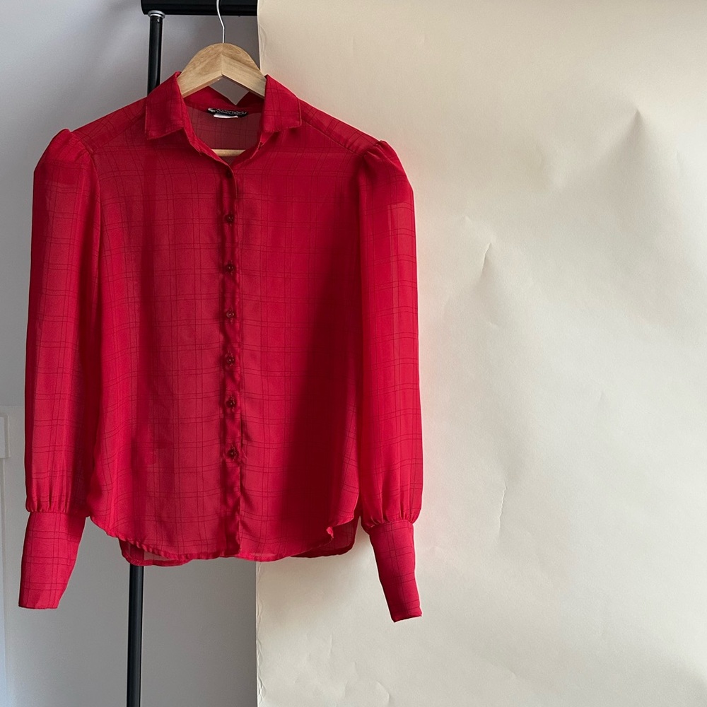 Vintage Semi-Sheer Puff Sleeve Blouse (Sized S/M)